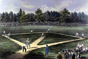 Le jeu national américain de baseball, grand match pour le championnat aux Elysian Fields, Hoboken, N.J. 1866