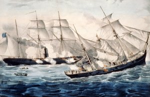 Sloop de guerre américain au large de Cherbourg, France, dimanche 19 juin 1864. Illustration par Currier & Ives. vers 1864. - N. Currier and Ives J.M.