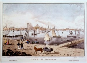 Vue de Boston avec le port de Boston ... (épreuve coloriée)