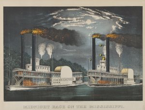 Course de minuit sur le Mississippi - Currier and Ives