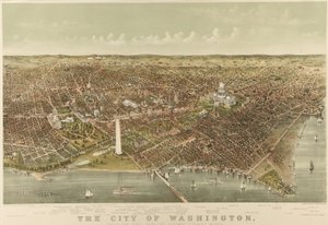 La ville de Washington : Vue aérienne depuis le Potomac vers le nord - Currier and Ives
