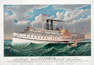 Le grand nouveau bateau à vapeur Pilgrim, c.1883 (lithographie en couleur) - Currier and Ives