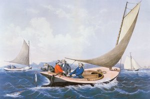 Pêche à la traîne pour le poisson bleu au large des côtes du Maine - Currier and Ives