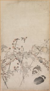 Chiots, Moineaux et Chrysanthèmes - Nagasawa Rosetsu