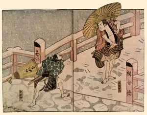 Hommes Pieds Nus avec Parapluies dans la Neige, 1811, 1924 - Naniwa Shunkosai