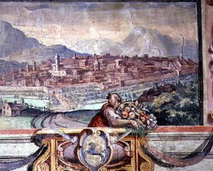 Chambre, détail de la frise représentant des villes sous la domination des Médicis, peut-être Volterra