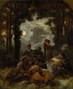 Société en plein air au clair de lune