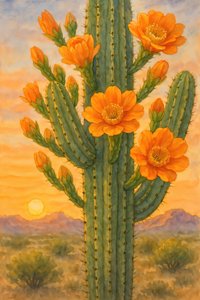 Cactus en fleur au coucher du soleil