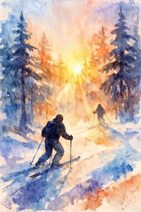 Skiers au lever du soleil en hiver - Natalie Bruns