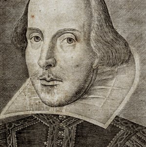 Détail du portrait de William Shakespeare sur la page de titre des Comédies, histoires, & t... - Nathan Benn