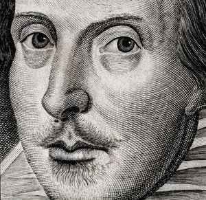 Détail du portrait de William Shakespeare sur la page de titre des Comédies, histoires et t... - Nathan Benn