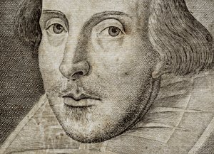 (détail) Portrait de William Shakespeare sur la page de titre des Comédies, histoires, &c. - Nathan Benn