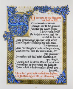 Page de chansons et sonnets de Shakespeare avec illumination