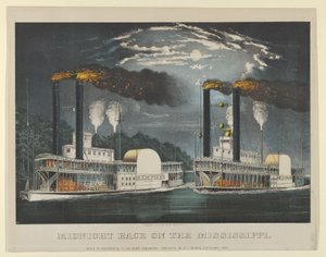 Course de minuit sur le Mississippi, 1875 - Currier and Ives