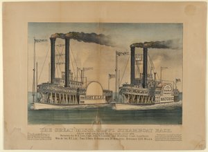 La grande course de bateaux à vapeur du Mississippi - De la Nouvelle-Orléans à Saint-Louis, juillet 1870 - Currier and Ives
