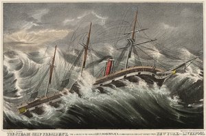 Le paquebot President, le plus grand du monde, commandé par le lieutenant Roberts lors de son dernier voyage de New York (USA) à Liverpool (Angleterre), dans la tempête du 12 mars