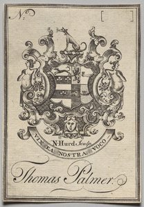 Ex-libris : Armoiries avec inscription de Thomas Palmer
