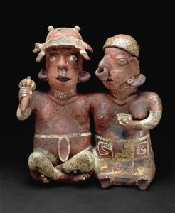 Couple assis, 200 av. J.-C. - 300 après J.-C. (céramique et pigment) - Nayarit Nayarit