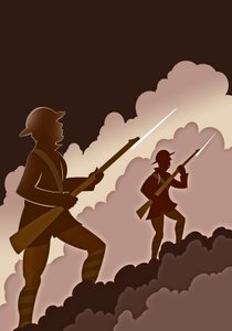 Soldats de la Première Guerre mondiale avec baïonnettes - sortant des tranchées - Neale Osborne