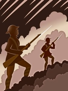 Soldats de la Première Guerre mondiale avec baïonnettes - sortant des tranchées - Neale Osborne