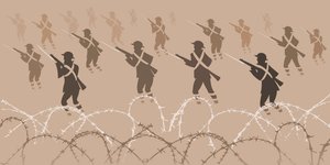 Soldats de la Première Guerre mondiale avec baïonnettes - sortant des tranchées - Neale Osborne