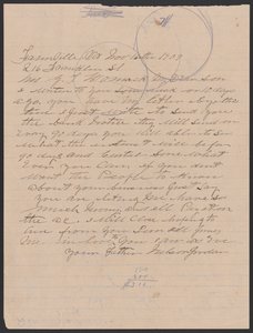 Lettre de Nelson Jordan à Julia Womack avec une enveloppe, 16 novembre 1909 - Nelson Jordan