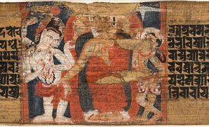 (détail) Descente de Bouddha du Ciel, du Astasahasrika Prajnaparamita - Nepalese School