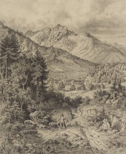 Paysage alpin avec personnages