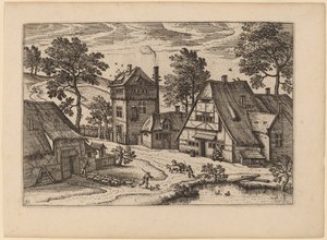 Village avec étang - Netherlandish 16th Century