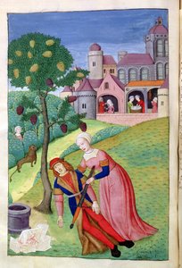 Ms 324 f.44 v. Alcithoe, Pyrame et Thisbé, le mûrier change de couleur, des Métamorphoses d
