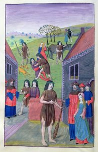 Ms 324 f.91 v. Hercule combat Achéloüs et prend le taureau par les cornes, 1479 - Netherlandish School