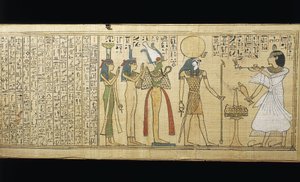 Papyrus de Khonsumes, Le Livre des Morts, le défunt faisant des offrandes à Osiris, Isis et Nephthys, Troisième Période Intermédiaire - New Kingdom Egyptian