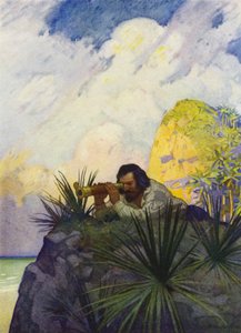 Illustration pour Robinson Crusoé (lithographie en couleur)