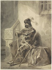 Chevalier médiéval assis en armure