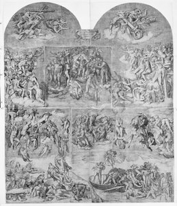 Anges trompettistes et âmes damnées tirées par des démons, centre inférieur et droite, 1548
