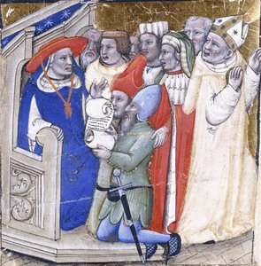 Un cardinal jugeant un évêque, accusé par deux laïcs, c.1380 - Niccolo di Giacomo