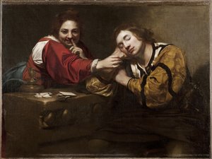 Scène de bonne aventure (un dormeur réveillé par une jeune femme) - Nicholas Renieri