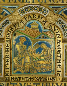 La naissance de Samson, Manoah avec un chapeau de juif médiéval ... (émail sur cuivre doré) - Nicholas of Verdun