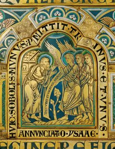 Les trois anges rendent visite à Abraham ... - Nicholas of Verdun