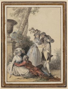 Deux couples galants dans un jardin, l