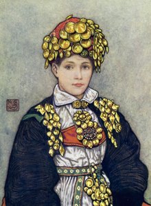 Norvège : Mariée de Saetersdalen (lithographie en couleur)