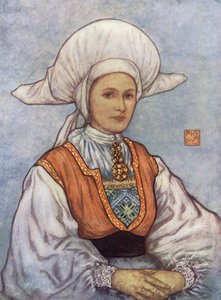 Norvège : Bonnet blanc porté dans le district de Bergen (lithographie en couleur)