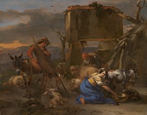 Scène Pastorale avec une Bergère Traite une Chèvre