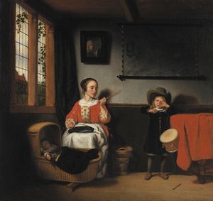 Dutch : Jeune femme avec une baguette près d