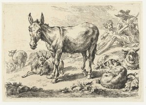 Paysage avec âne, moutons, chèvre et bergers - Nicolaes Pietersz Berchem