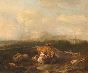Paysage italien avec du bétail - Nicolaes Van Helt Stockade