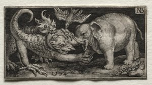Éléphant combattant deux bêtes