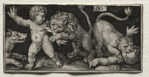 Lions attaquant des enfants - Nicolaes de Bruyn