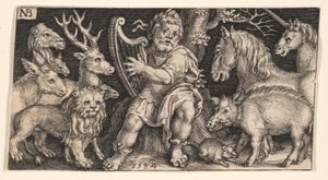Orphée de la lutte contre les chimères et des scènes des fables d