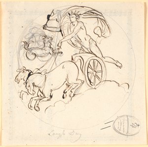 Apollon conduisant son char solaire vers le bas; en haut le signe du Capricorne encadré par un cercle. Le motif représente le jour le plus long